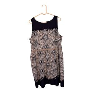 LOFT Navy Blue Paisley Sleeveless Fit and Flare Dress Size 16 Flowy Feminine